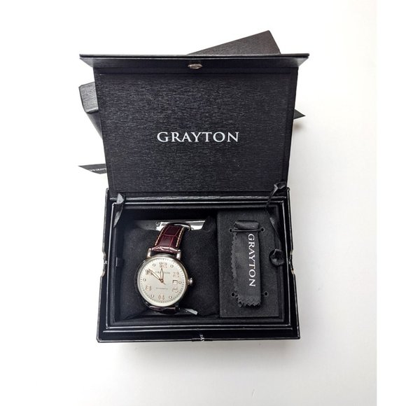 NWOT Grayton Stainless Steel Watch w Leather Band - Picture 1 of 5
